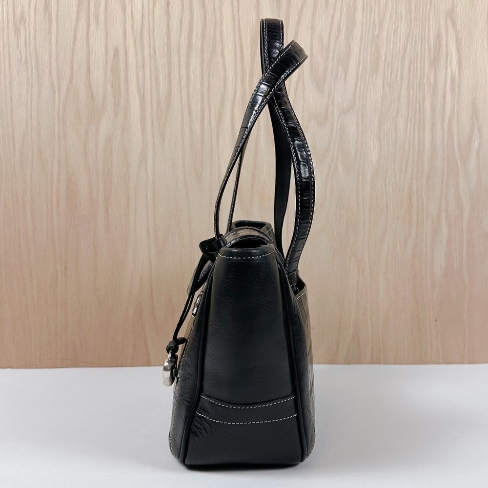 Brighton Black Leather Croc Embossed Shoulder Bag Heart Charm Tote Purse - Picture 4 of 16